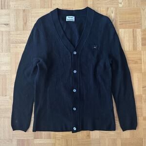 Acne Studios Dasher C Face black wool cardigan Size Medium *damage*